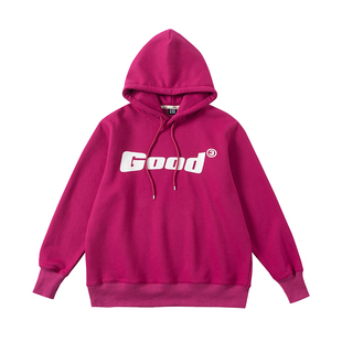 美好商店MeihaoStore复古色good印花百搭连帽加绒卫衣情侣款外套