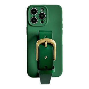 高级复古绿iphone17promax经典皮带经典铜扣腕带手机壳精孔苹果16/15系列原创设计保护套小众ins风手机保护壳