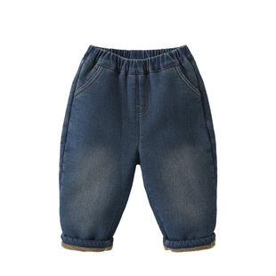 咔咔熊猫儿童牛仔裤冬季加绒厚男童裤子宝宝2025新款婴儿女童童装