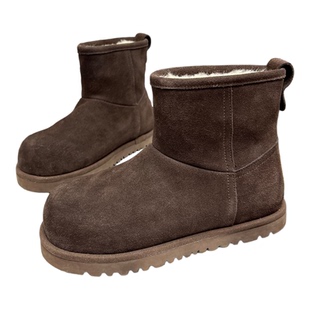 真皮厚底雪地靴女2025冬季加绒保暖磨砂皮短靴丑萌大头东北雪地棉