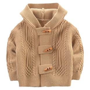 男童毛衣连帽宝宝针织开衫外套秋冬款儿童羊绒衫韩系童装婴儿上衣