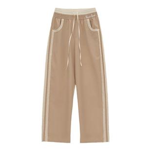 MAMC假两件木耳边裤子女秋冬2024新款高级感阔腿裤宽松直筒休闲裤