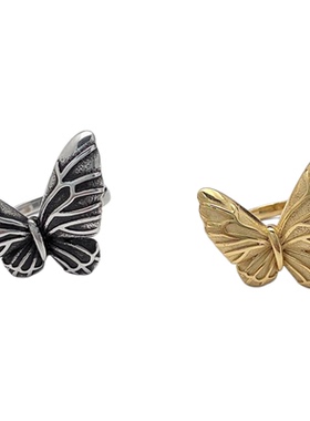 花蝴蝶精致复古指环钛钢百搭