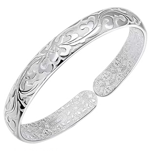 纯银繁花手镯女龙凤福开口足银中老年人手环送妈妈母亲节生日礼物