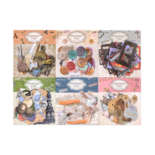 M|复古小物件贴纸 手作时光镂空硬卡纽扣蝴蝶结手账拼贴边框素材