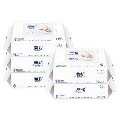 丽邦婴儿湿巾80抽5大包家用湿巾纸家庭实惠装手口卫生湿纸巾专用
