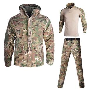 军迷CP迷彩冲锋衣套装男女秋冬季户外加绒加厚外套保暖棉衣登山服