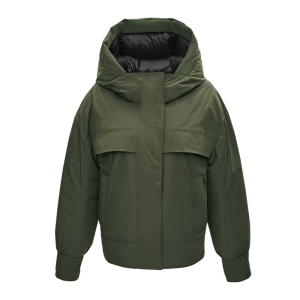 泥爪工装短款连帽户外鹅绒羽绒服