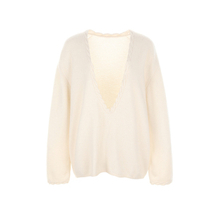 【明星同款】wana try100%羊毛法式毛衣25早秋新品月光白休闲针织