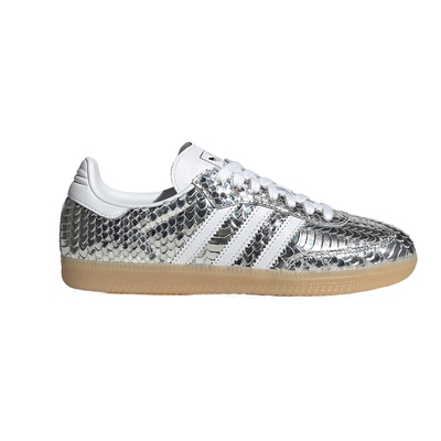 adidas阿迪达斯三叶草蛇纹银色T头鞋2026春女SAMBA德训鞋 IH9016