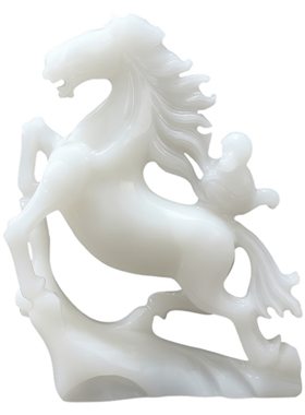 白玉马上封侯招财风水摆件玉石马