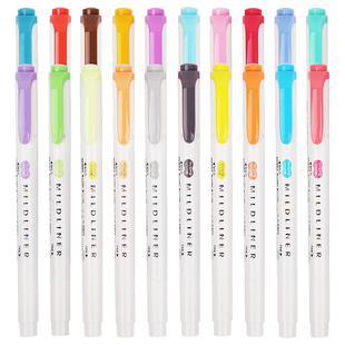 日本ZEBRA斑马荧光笔淡色系WKT7双头荧光色笔深邃粉学生用记号笔苏打蓝划重点标记笔手帐做笔记橄榄绿旗舰店