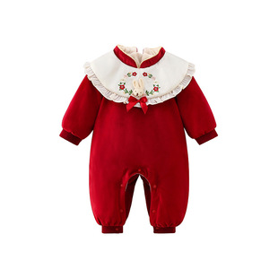 新生婴儿衣服女孩子满月周岁女宝早秋宝宝生日礼服加绒喜庆小套装