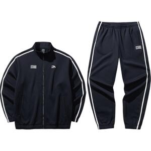 安踏运动套装男士2024冬季新款加绒休闲立领开衫运动服长裤两件套