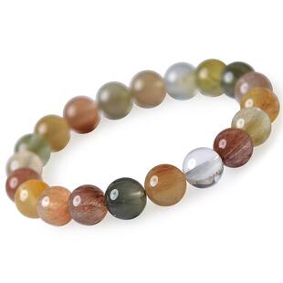 彩发晶手串女东海玛瑙玉髓翡翠玉石散珠子金发晶多宝兔毛水晶手链