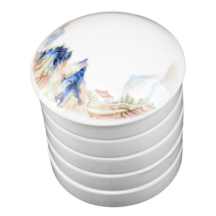 全釉大号五层调色碟带盖颜料碟国画调色盒多层水彩国画花鸟山水手绘调色国画调色盘美术生专瓷碟书法墨盒墨碟