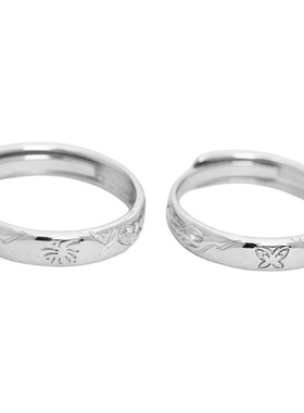 纯银S999烟花与蝴蝶情侣戒指设计师创意时尚爱只为你对戒七夕礼物