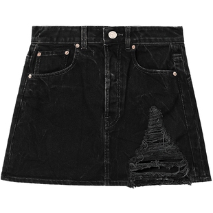 IT VETEMENTS女装合身牛仔半身裙新款活力时尚破洞A字短裙K400BXM