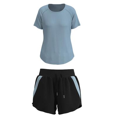 新款瑜伽服跑步健身短袖三件套