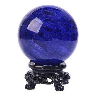 天然蓝色水晶球摆件招财好运客厅玄关家居装饰工艺品原矿石熔炼球