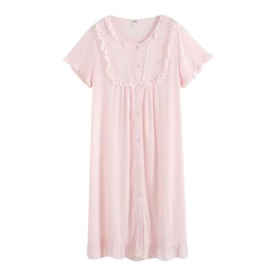 伊丝芬人棉绉布春夏短袖睡裙