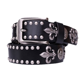 Darkblue暗黑牛仔皮带铆钉骷髅朋克erd质感小众设计摇滚真皮腰带