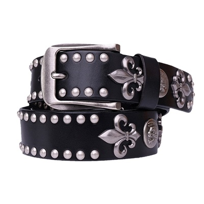 真皮腰带头层牛皮金属机车朋克