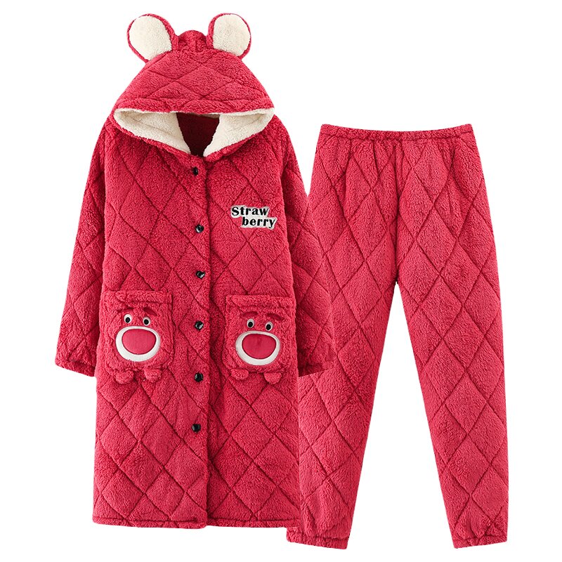 芬腾正品秋冬夹棉女家居服睡袍