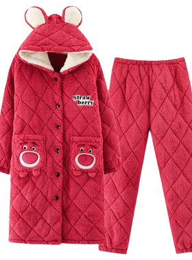 芬腾正品秋冬夹棉女家居服睡袍