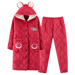 芬腾正品秋冬夹棉女家居服睡袍