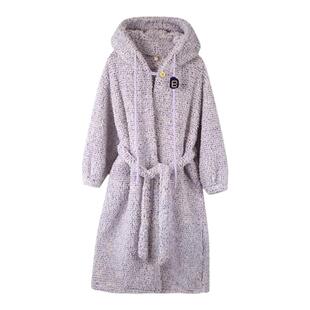 新世家族【舒棉绒】百趣兔冬季睡衣女睡袍加厚珊瑚绒家居服连帽