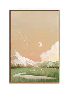 风景装饰画玄关画客厅有框布艺画手绘风景壁画酒店挂画78