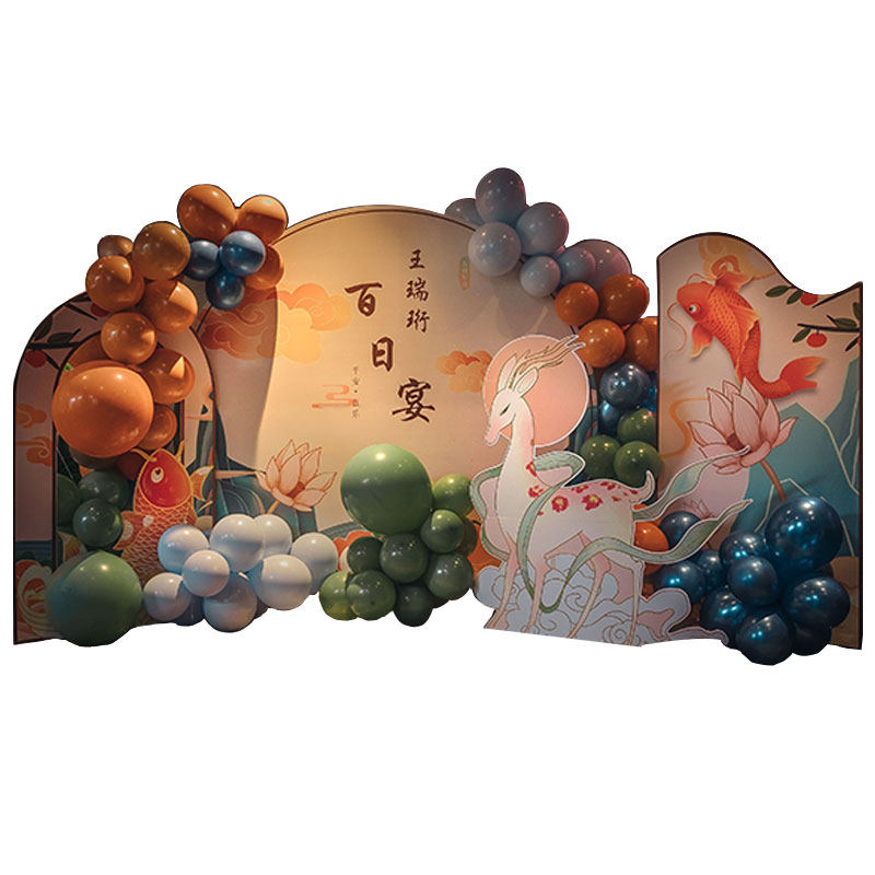 古风百天周岁生日九色鹿背景kt板