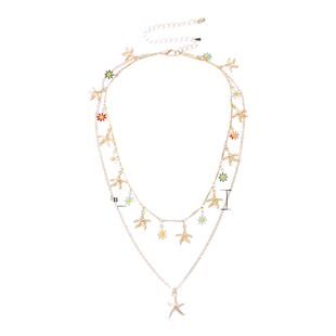 欧美跨境饰品 夏威夷风合金海星吊坠项链女 气质流行滴釉花项饰