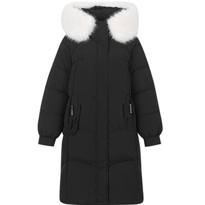 KBNE【90绒】黑色羽绒服女冬季气质长款外套秋冬加厚小个子面包服