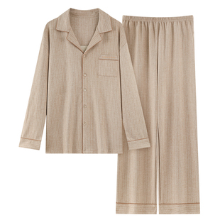 2025超火德绒睡衣男士保暖羊毛绒开衫秋冬款韩版条纹家居服可外穿