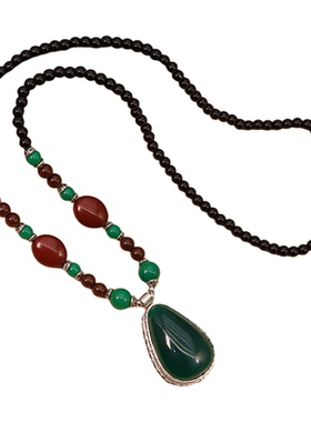 复古树叶水滴毛衣链女长款民族风