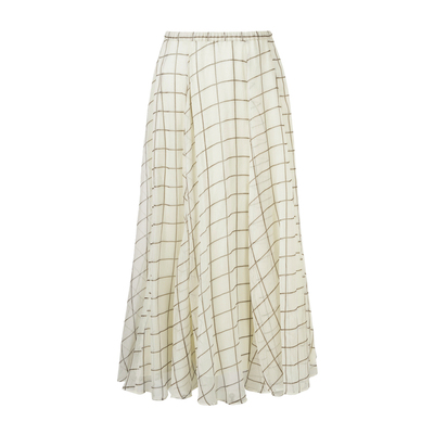 LYNEE【卡帕里海盐】雪纺格纹印花A摆伞裙 不规则文艺范半身裙女