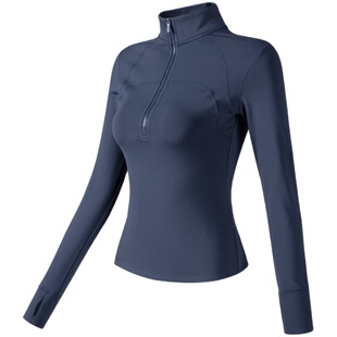 加绒半拉链瑜伽服女长袖外穿户外晨跑运动上衣训练健身服冬季新款