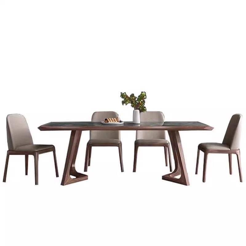 北美高端白蜡木岩板餐桌现代简约家用小户型长方形实木餐桌椅组合