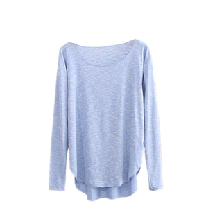 春夏长袖T恤女宽松显瘦竹节棉打底衫前短后长纯棉上衣韩版学院风