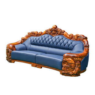 欧式乌金木实木沙发大户型别墅新中式头层牛皮真皮四人位沙发组合