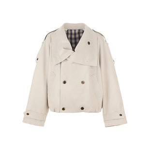 wana try100%棉漏斗领短款花苞风衣26春季新品英伦风简约外套女