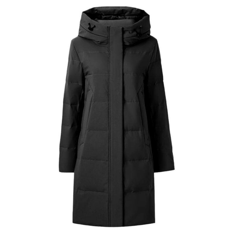 雪中飞2024秋冬新款女士中长款休闲纯色百搭连帽羽绒服外套潮