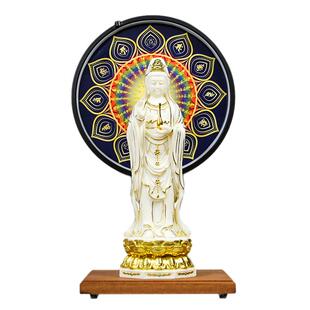 净瓶观世音菩萨像南海观音站立像家用供奉装饰佛像背景灯禅意摆件