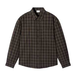 SANBAI 叁佰【格物致知】棕色格子长袖衬衫男士秋季宽松百搭衬衣