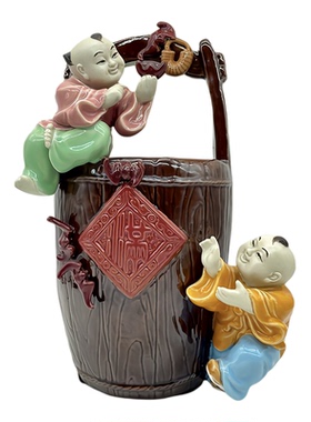 美陶《五福临门》石湾公仔 创意喜庆家居电视柜玄关中式吉祥陶瓷