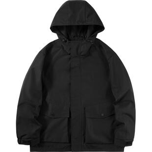 海澜之家旗下黑鲸纯色户外连帽夹克男春季宽松休闲外套