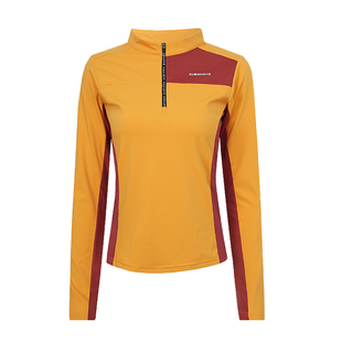 雪丘岛户外秋季新款拼色速干衣登山吸汗透气高弹立领长袖T恤女款