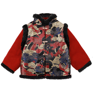 拜冬年服男童儿童过年喜庆衣服冬装新年红色新中式国风外套高级感
